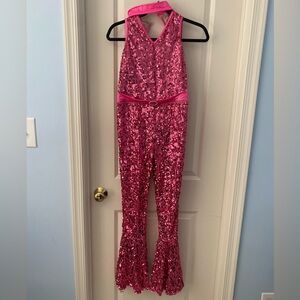 Full length pink dance costume